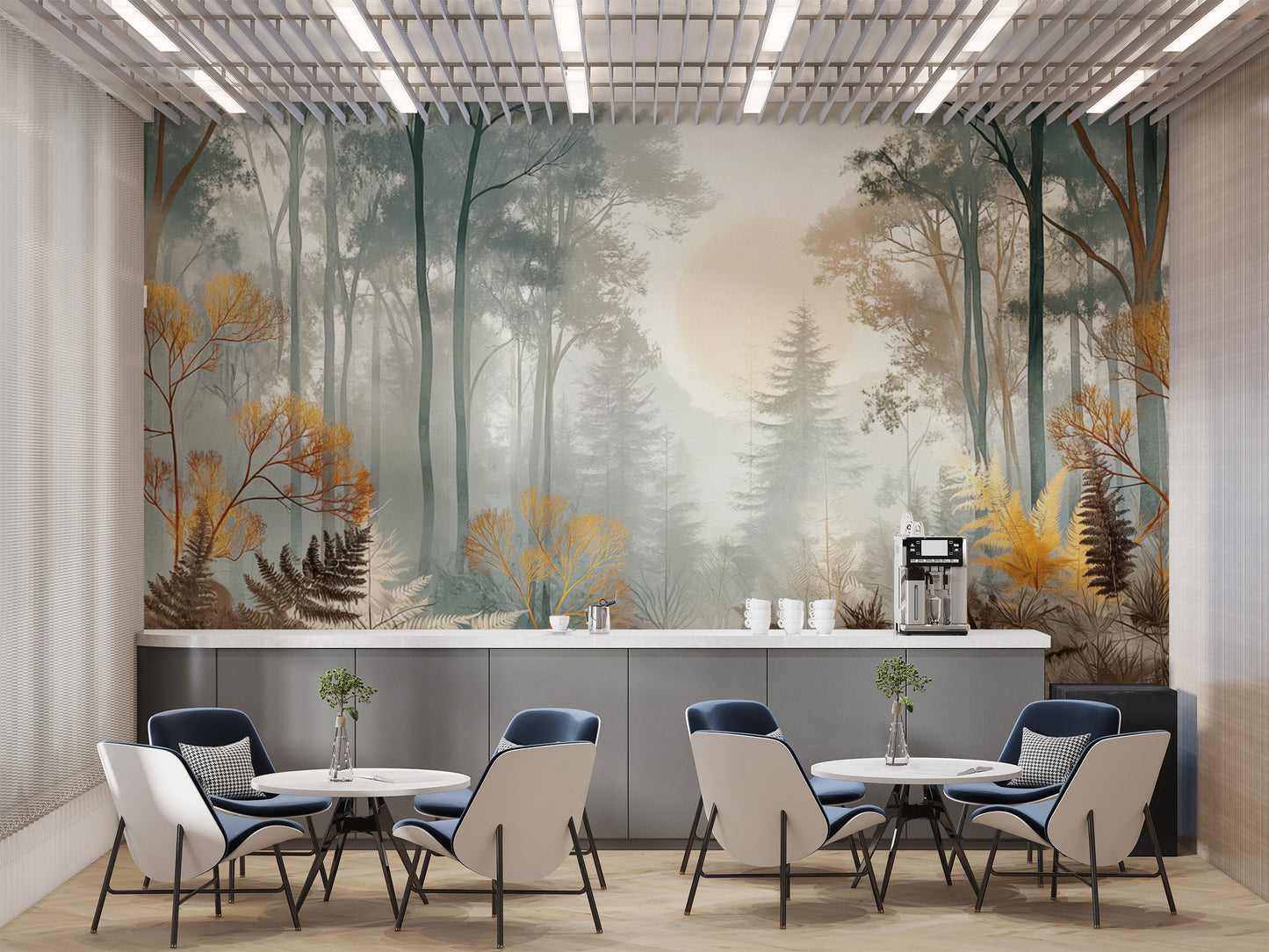 Misty Sunlit Forest Wallpaper Mural