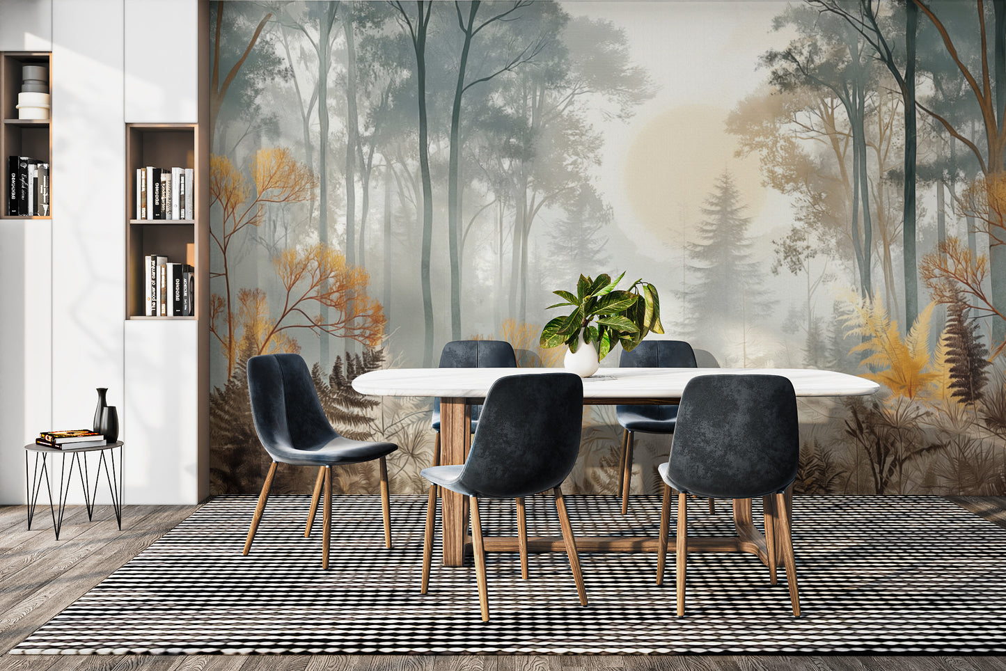 Misty Sunlit Forest Wallpaper Mural