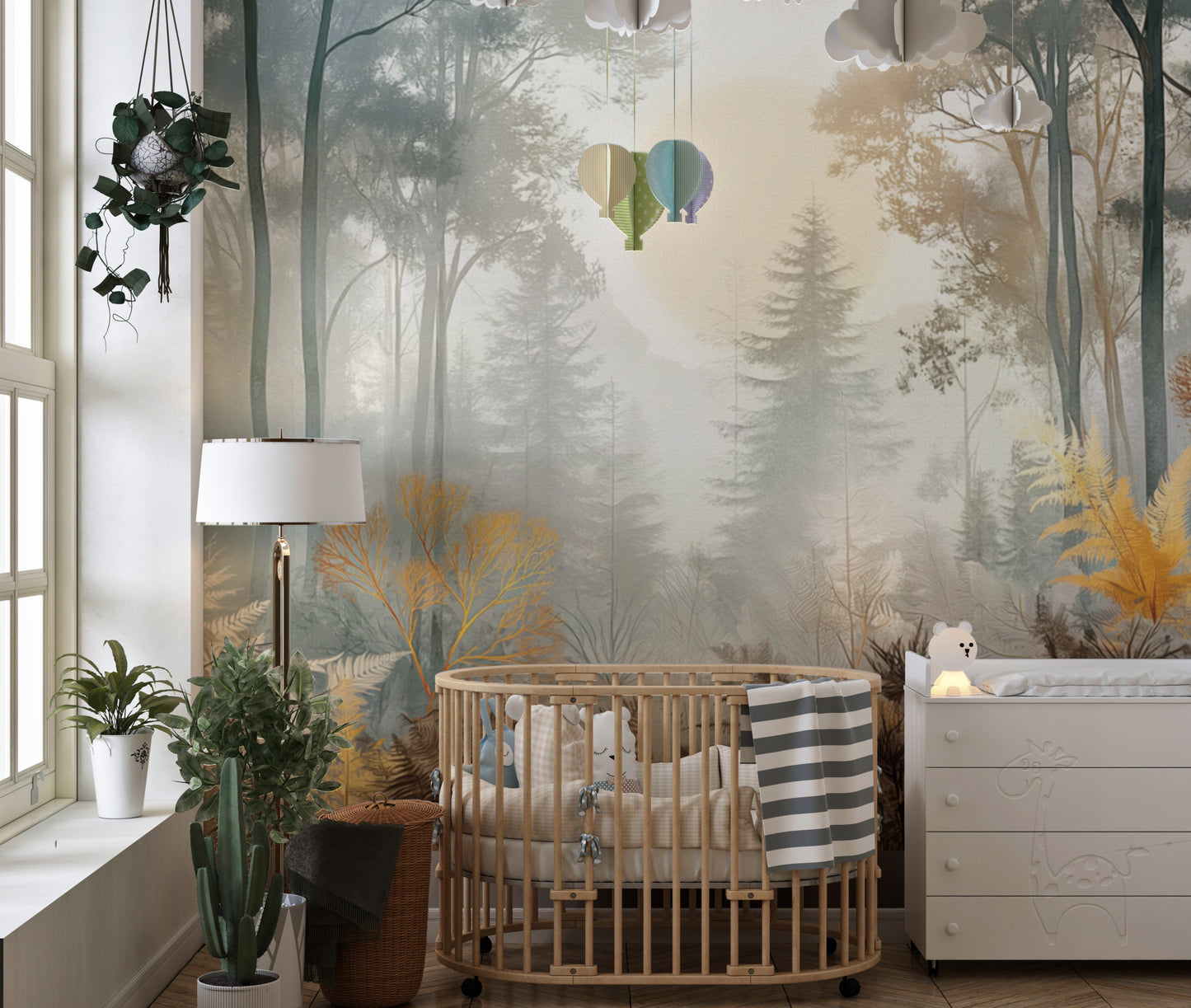 Misty Sunlit Forest Wallpaper Mural