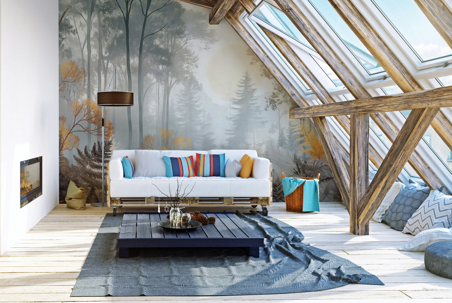 Misty Sunlit Forest Wallpaper Mural