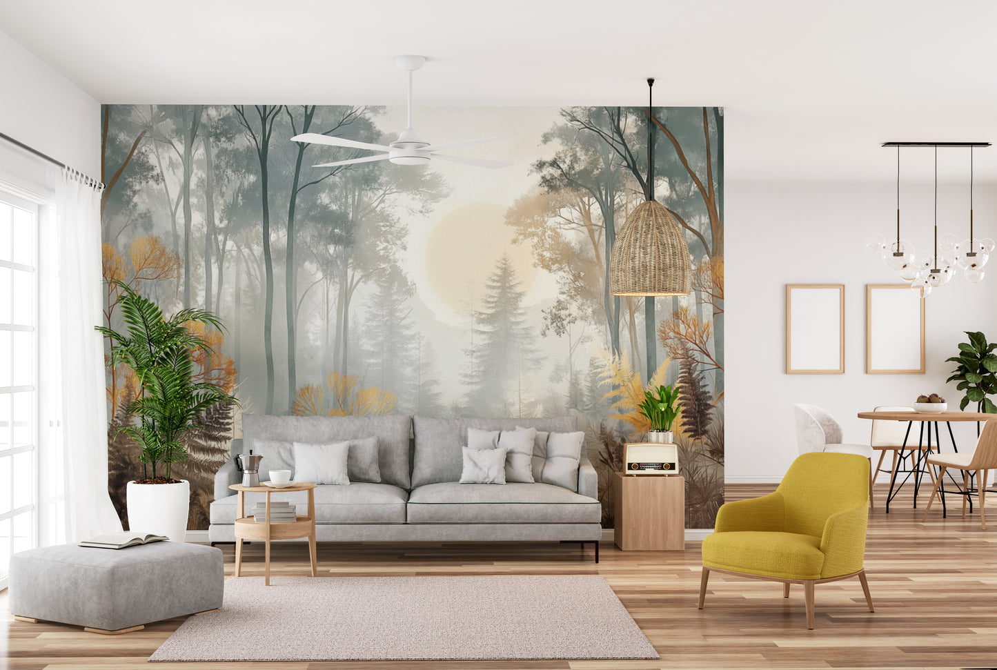 Misty Sunlit Forest Wallpaper Mural