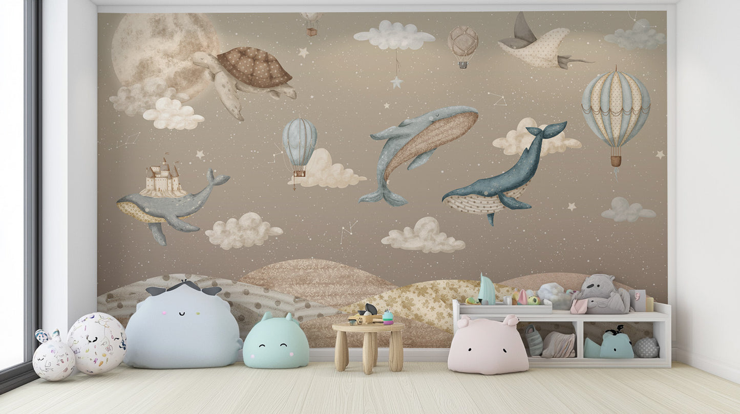 Magical sea animals wallpaper with soft, soothing tones
