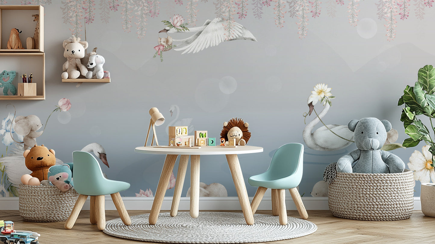 Dreamy Swan Lake Mural for Kids Room
