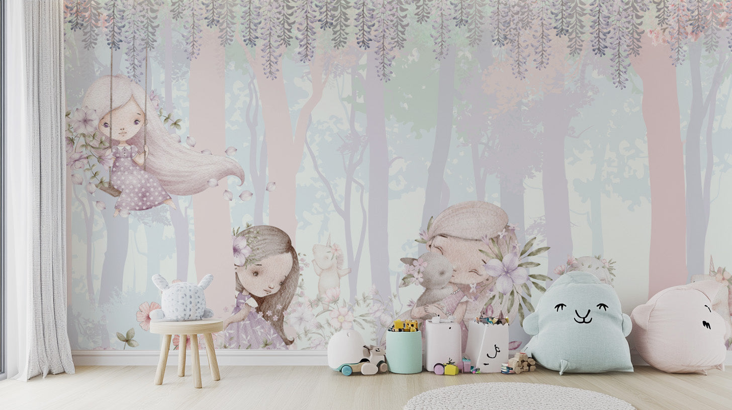 Whimsical fairy tale wallpaper for nursery walls
