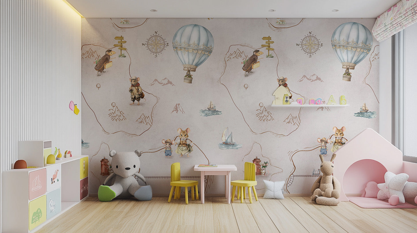 Soft pastel adventure wallpaper with vintage style
