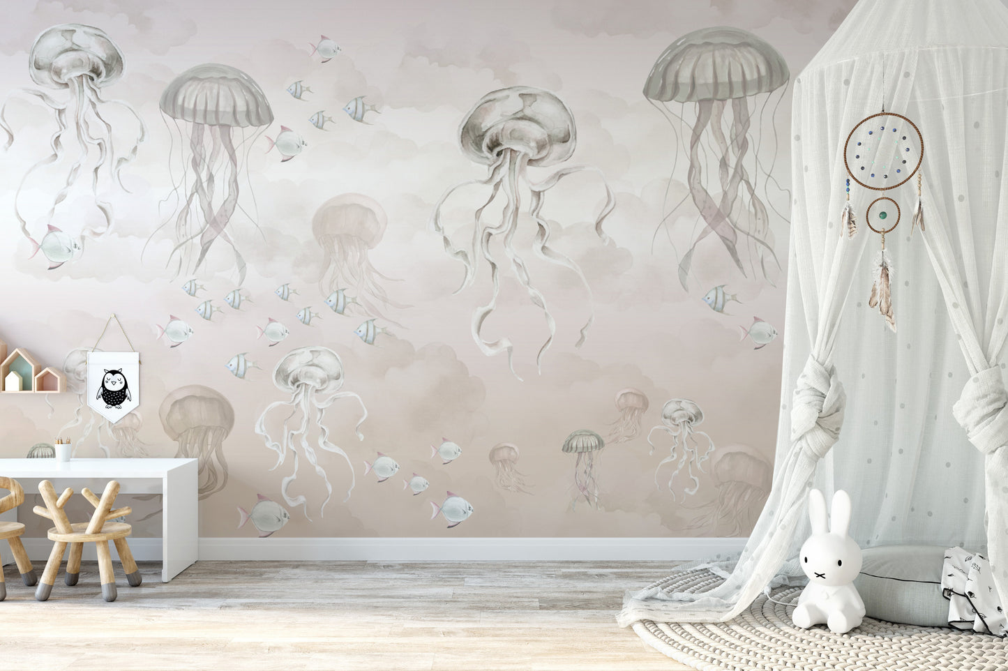 Jellyfish and fish wall mural with calming effect
