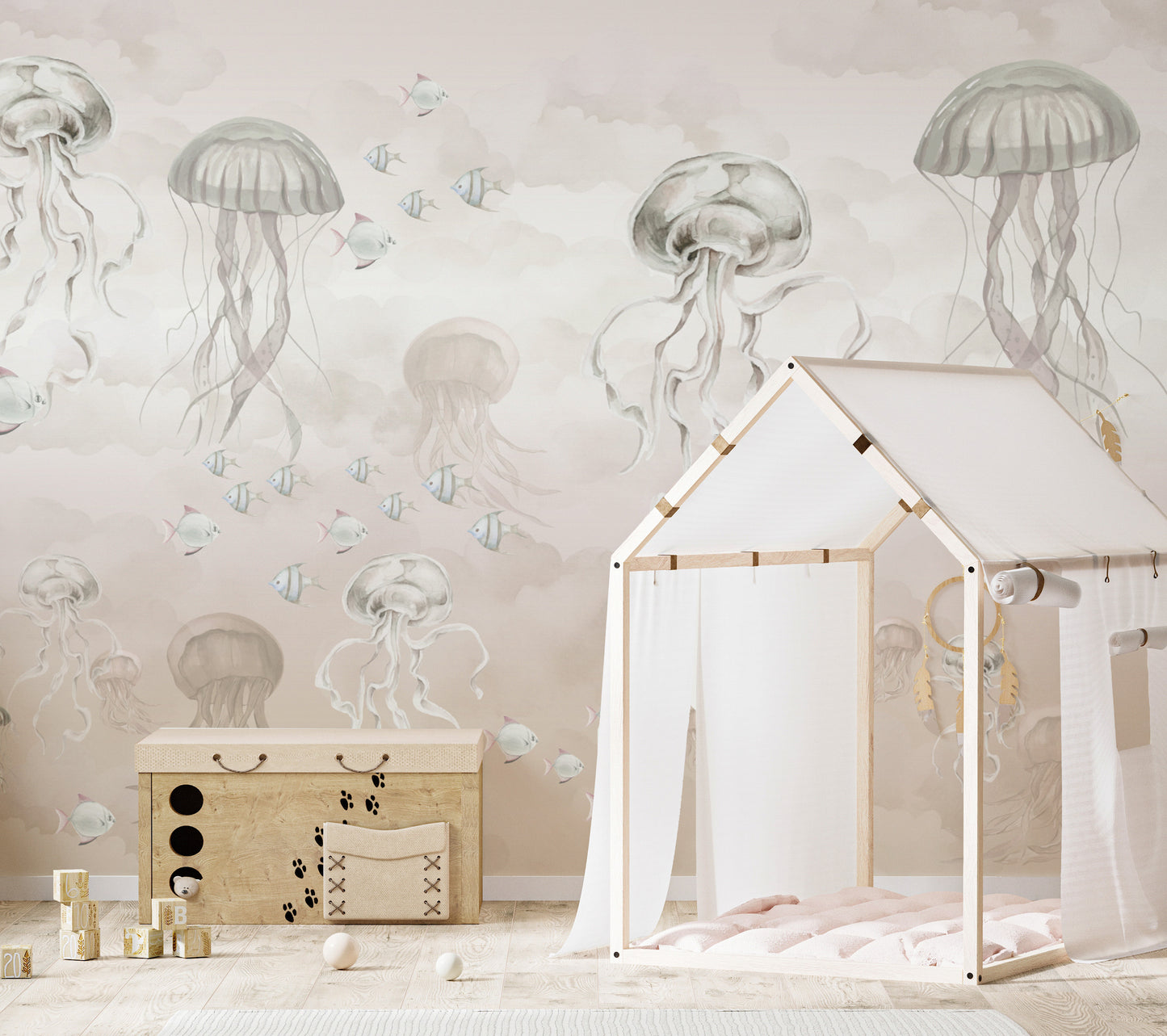 Ethereal ocean wallpaper for walls with jellyfish
