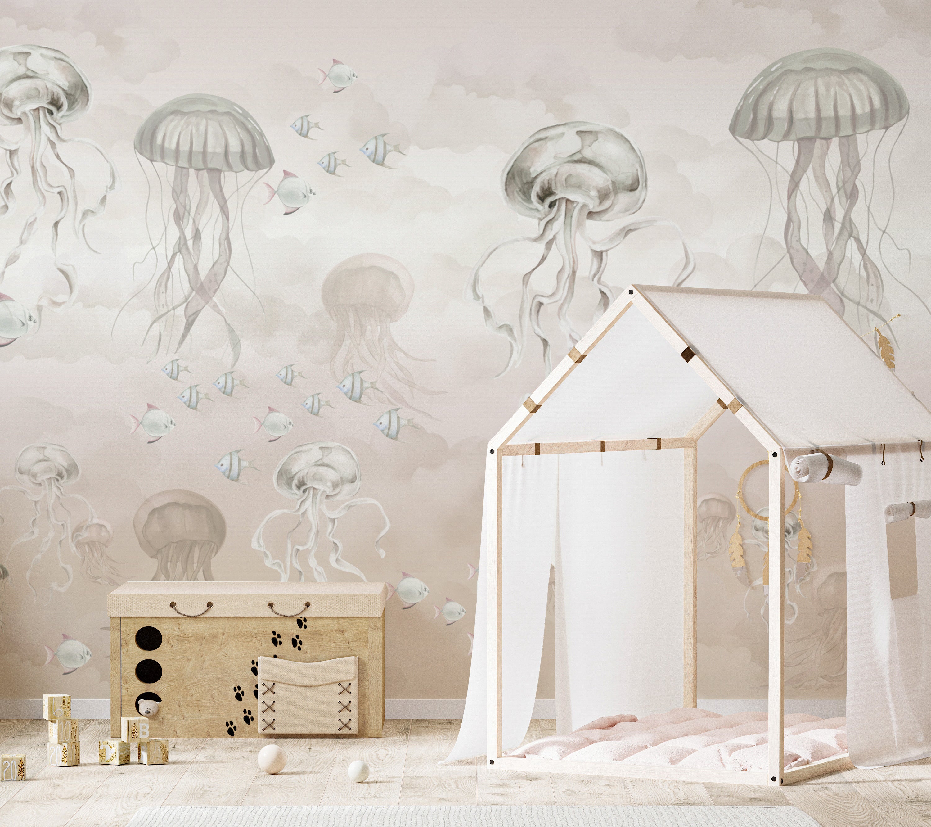 Ethereal ocean wallpaper for walls with jellyfish
