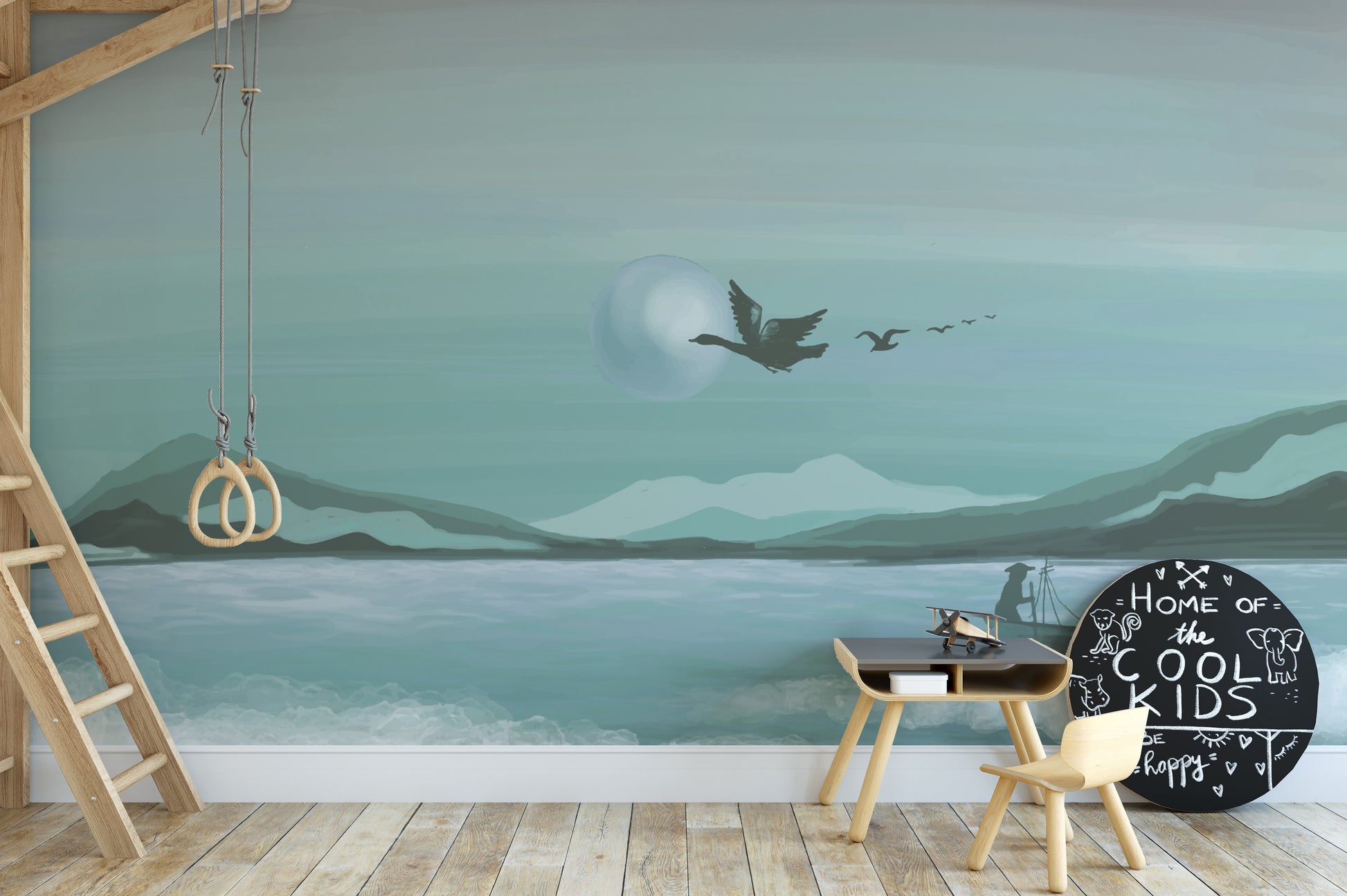 Minimalist ocean waves wallpaper mural
