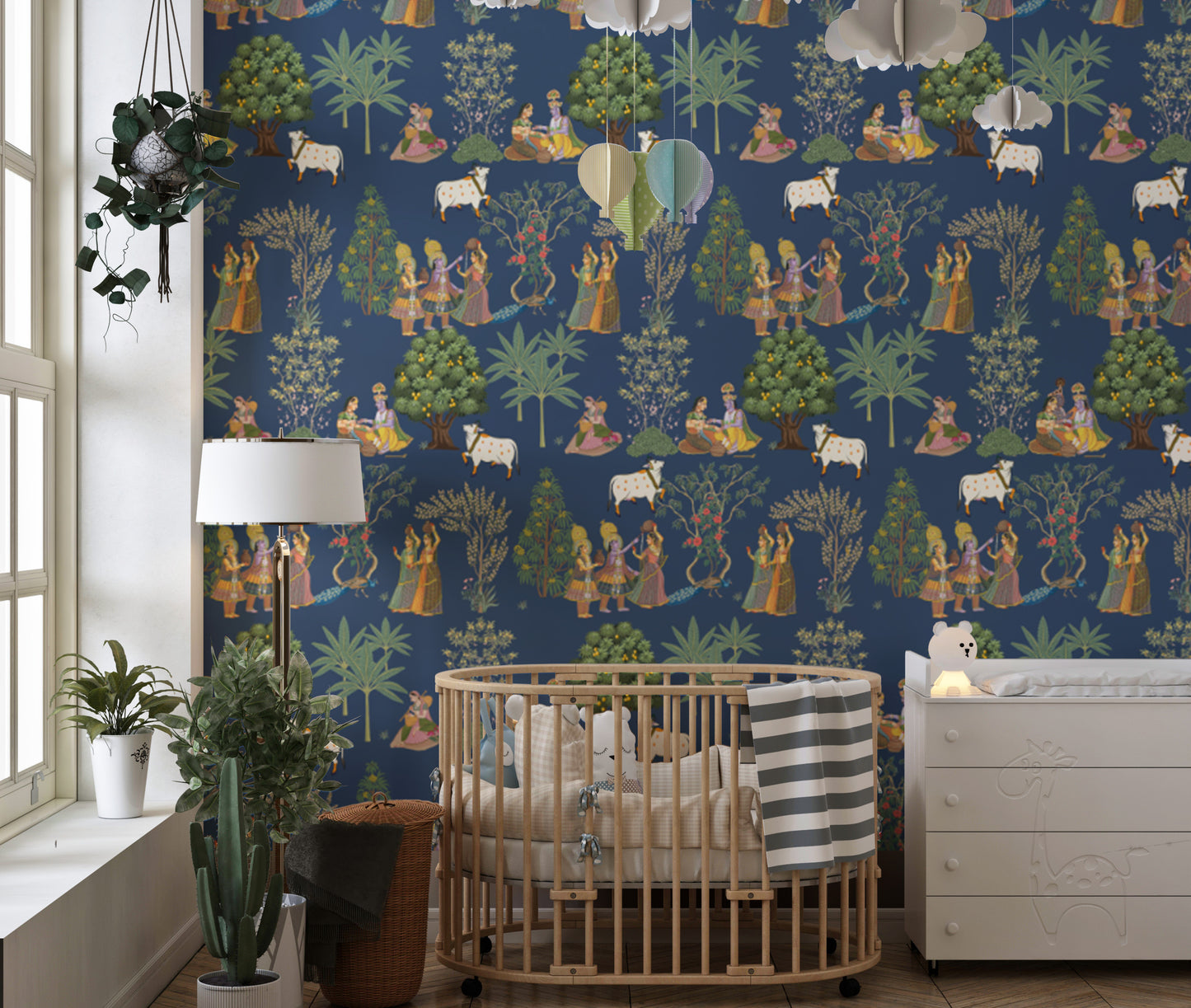 Vintage Indian Pattern Wallpaper in royal blue tones
