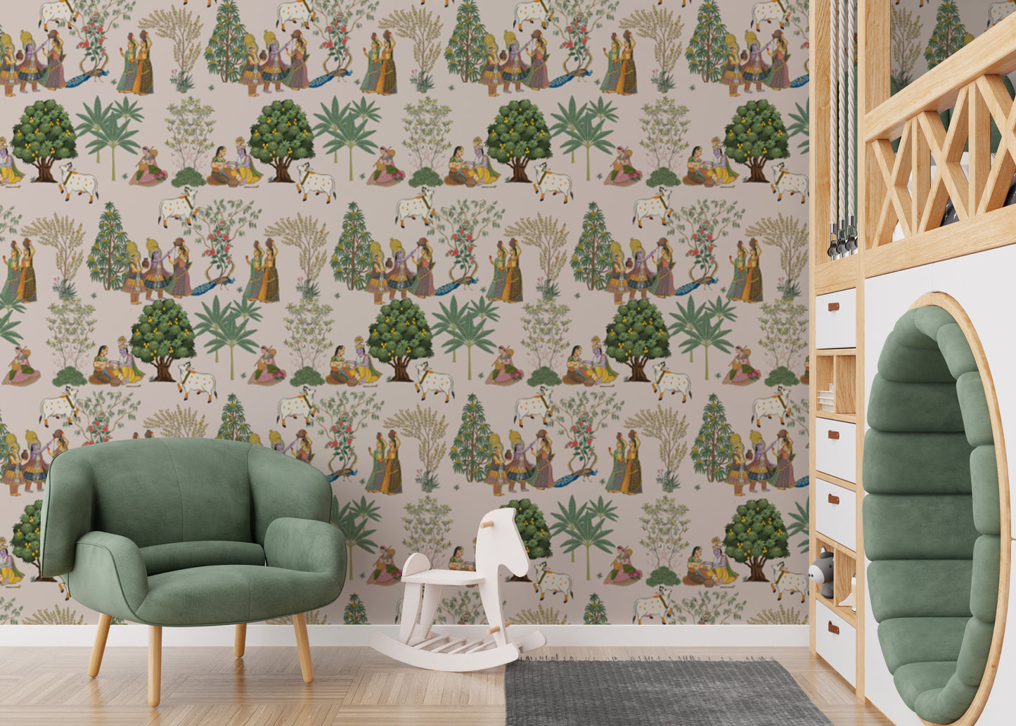 Classic Indian Wall Mural with storytelling elements




