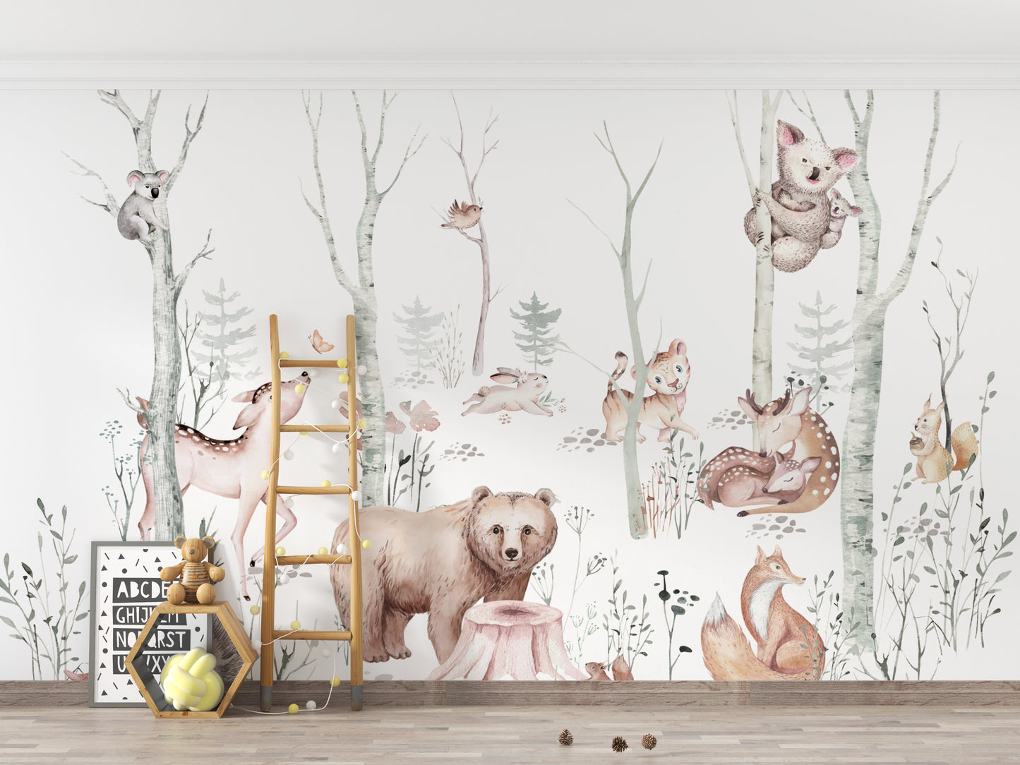 Charming wildlife wallpaper with forest creatures




