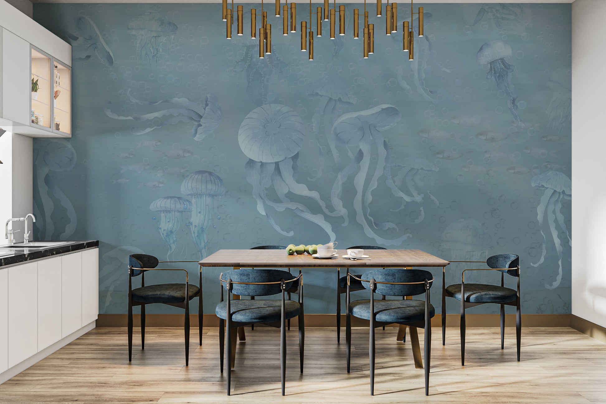 Ocean theme jellyfish wallpaper mural with aquatic charm




