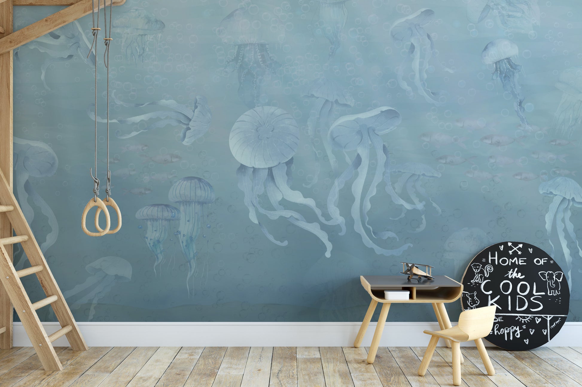 Watercolor jellyfish wallpaper mural for ocean themes
