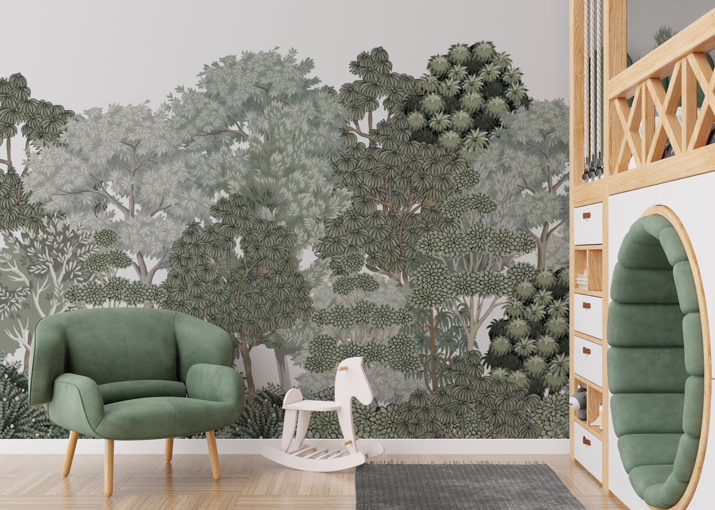 Green foliage wallpaper mural for a calming atmosphere
