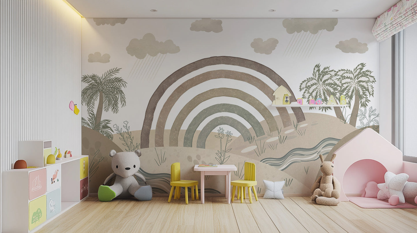 Boho Earthy Rainbow Landscape Mural