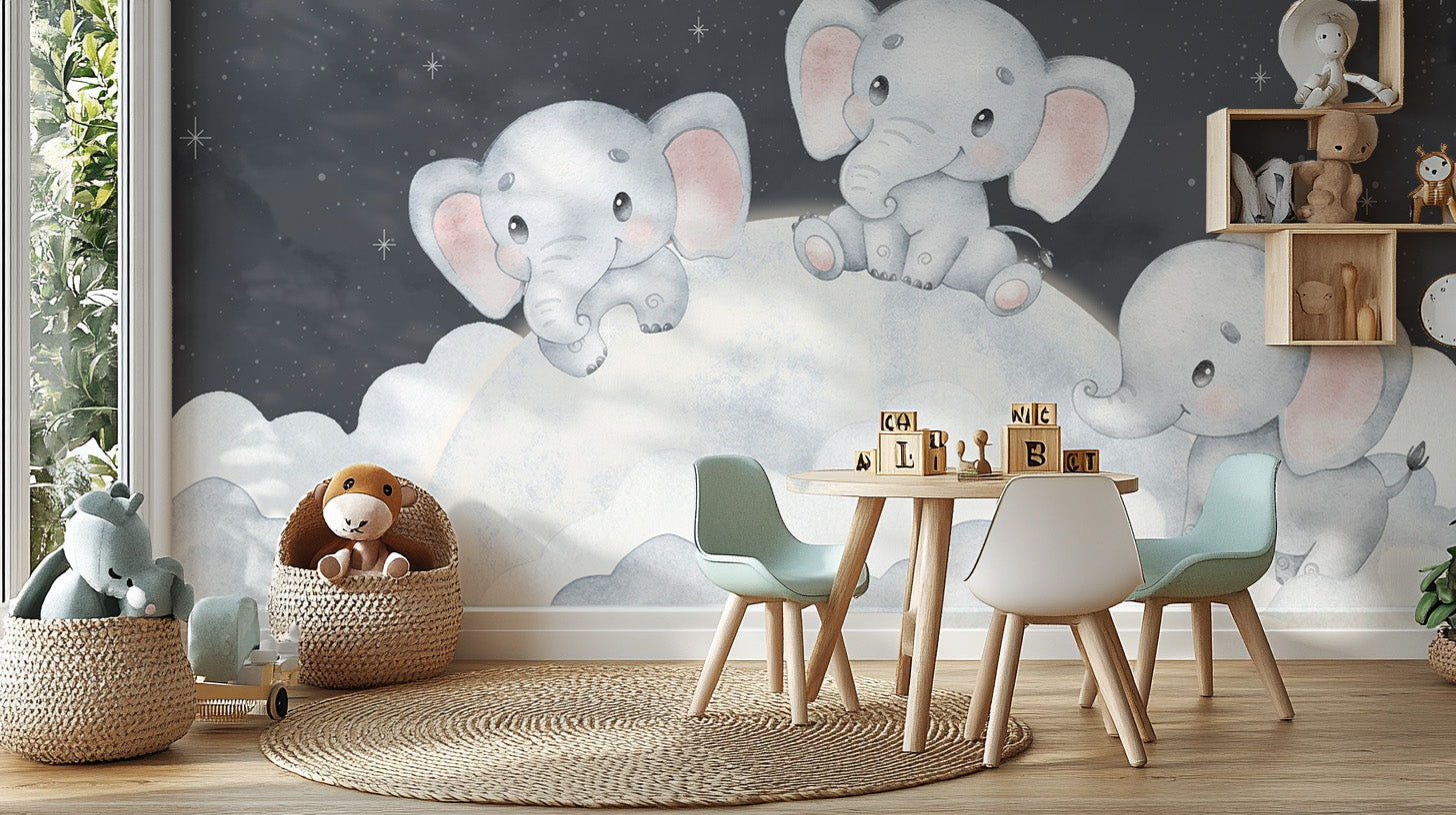 Whimsical night sky wallpaper for baby rooms
