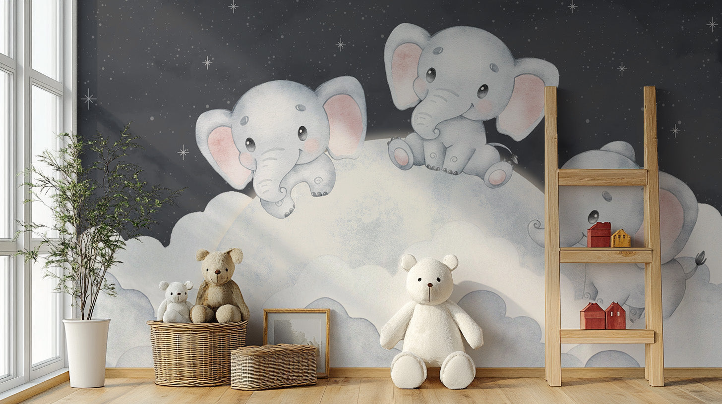 Soft pastel elephant mural for cozy nurseries
