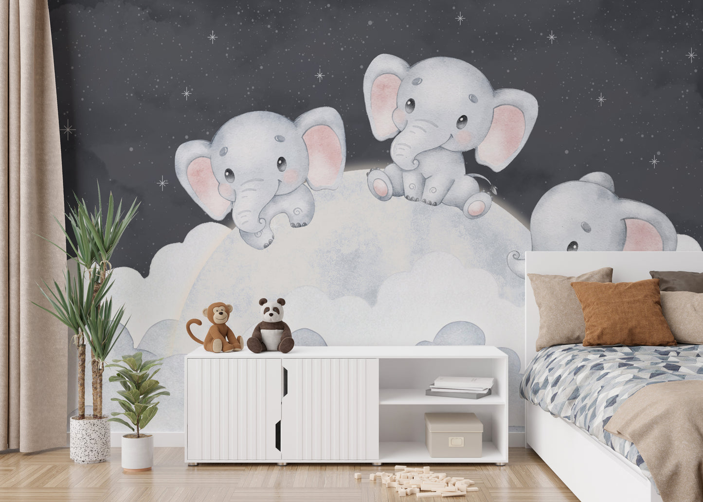 Watercolor elephant nursery wallpaper design
