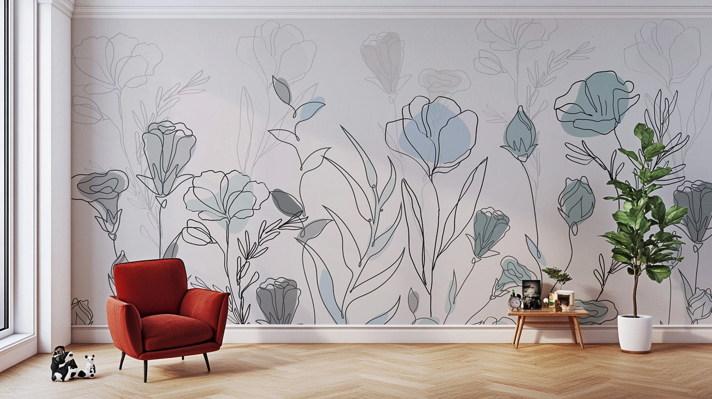 Modern floral wallpaper with intricate botanical details
