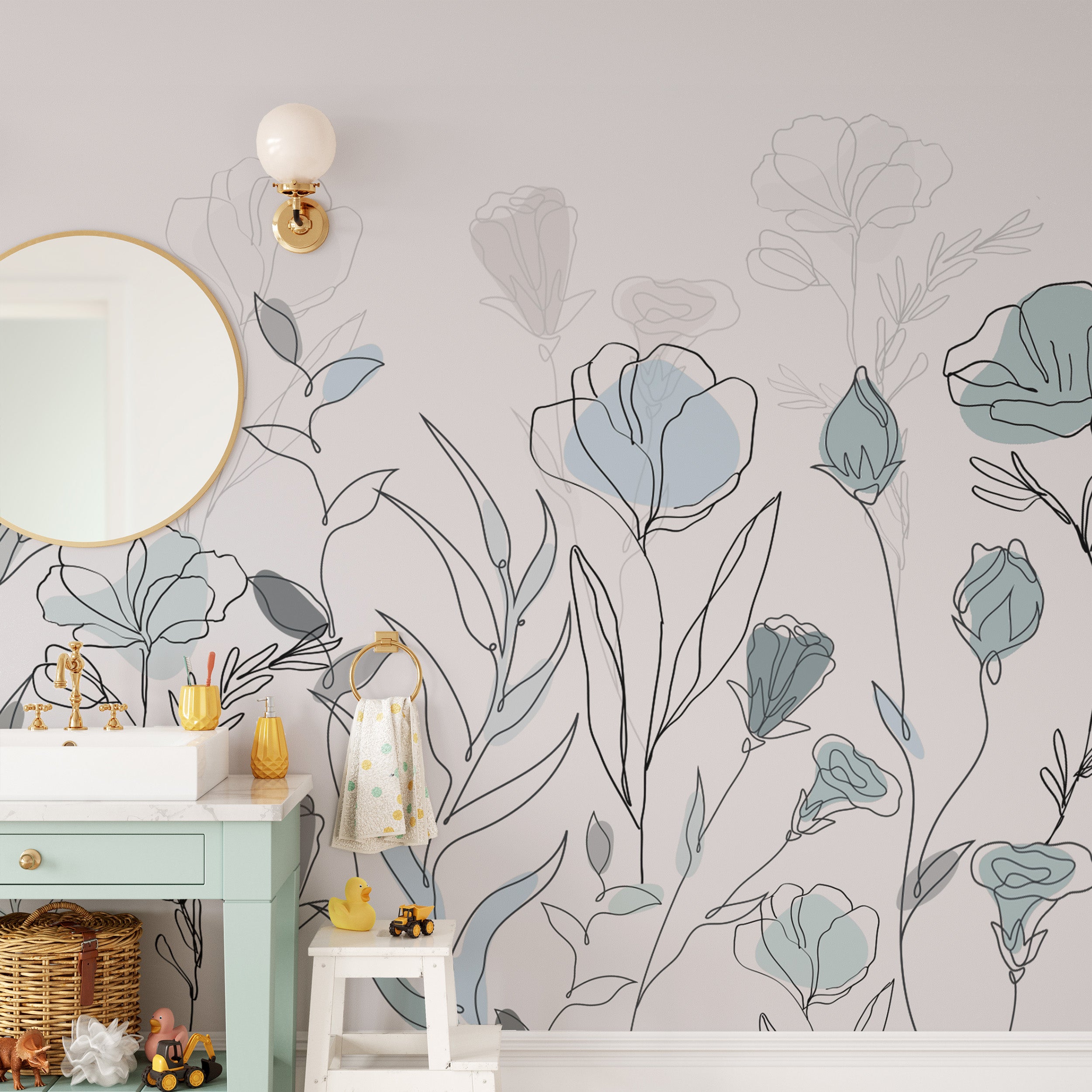 Contemporary minimalist floral wallpaper in soft hues
