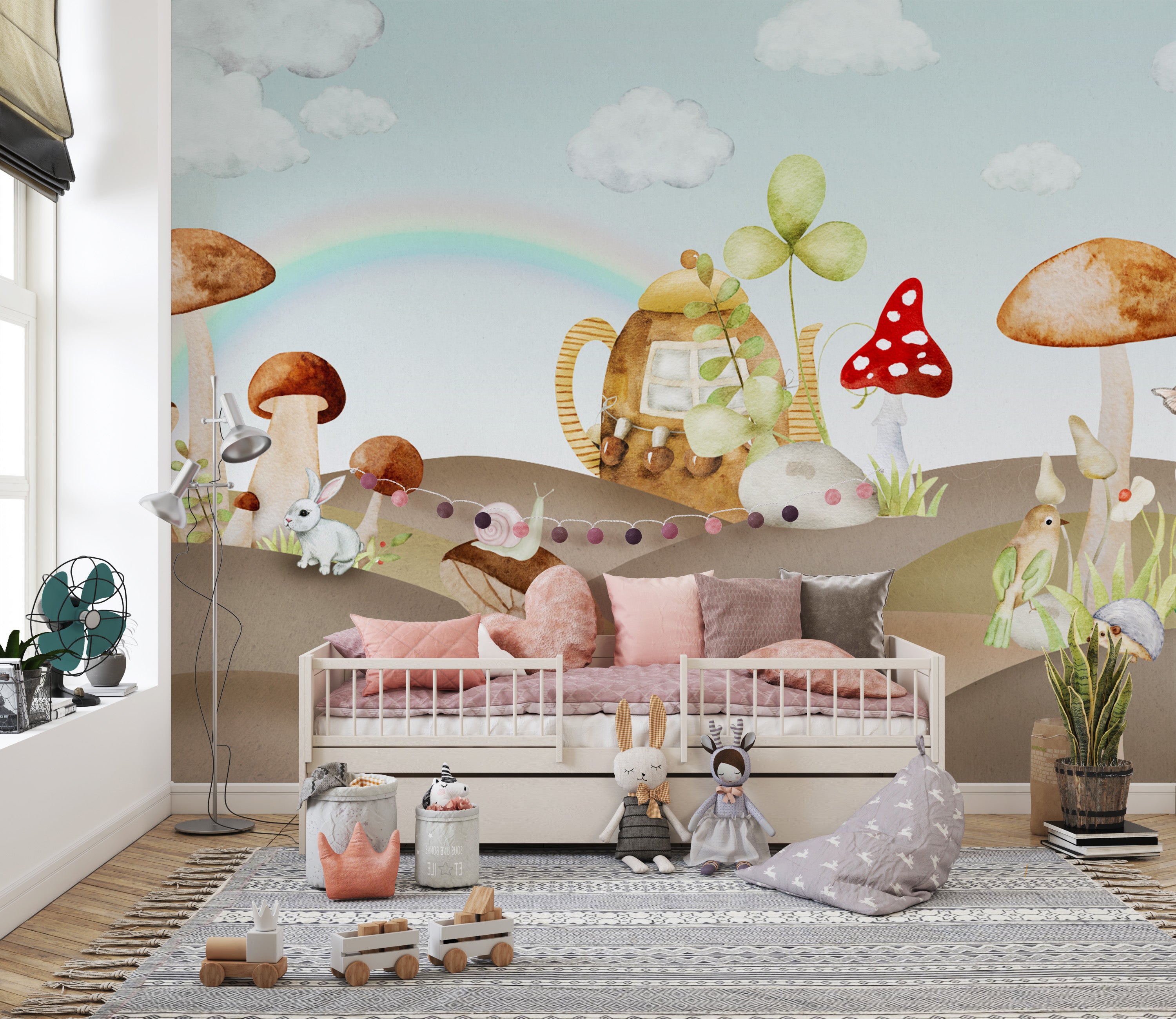 Enchanted mushroom wallpaper with a fantasy woodland theme
