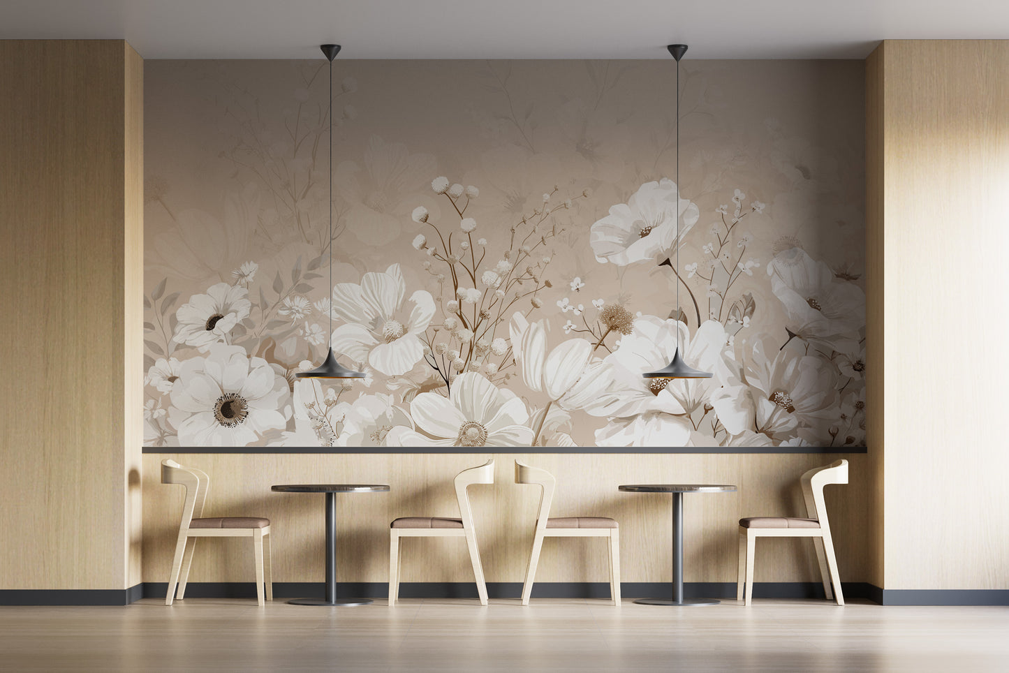 Cream and beige floral wallpaper mural
