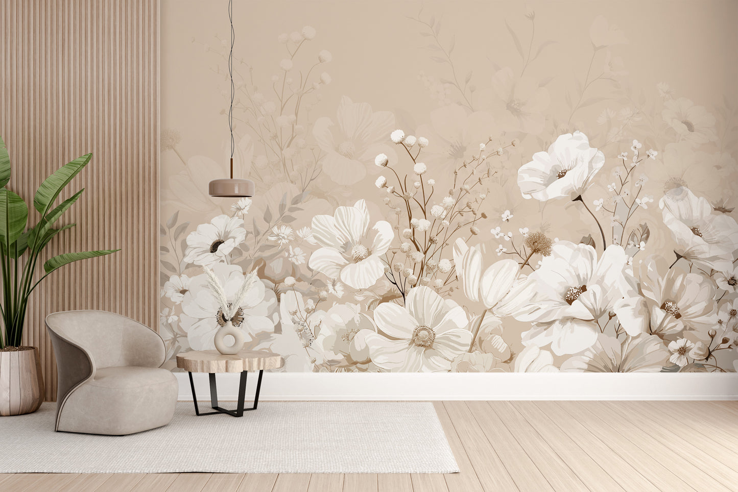 Sophisticated neutral flower wall design
