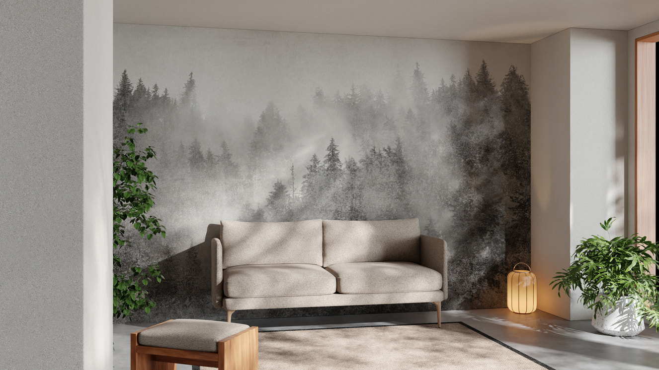 Serene black and white pine tree wallpaper for walls
