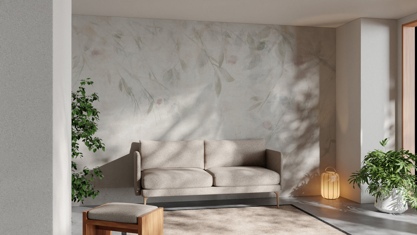 Elegant botanical wallpaper with watercolor-style details
