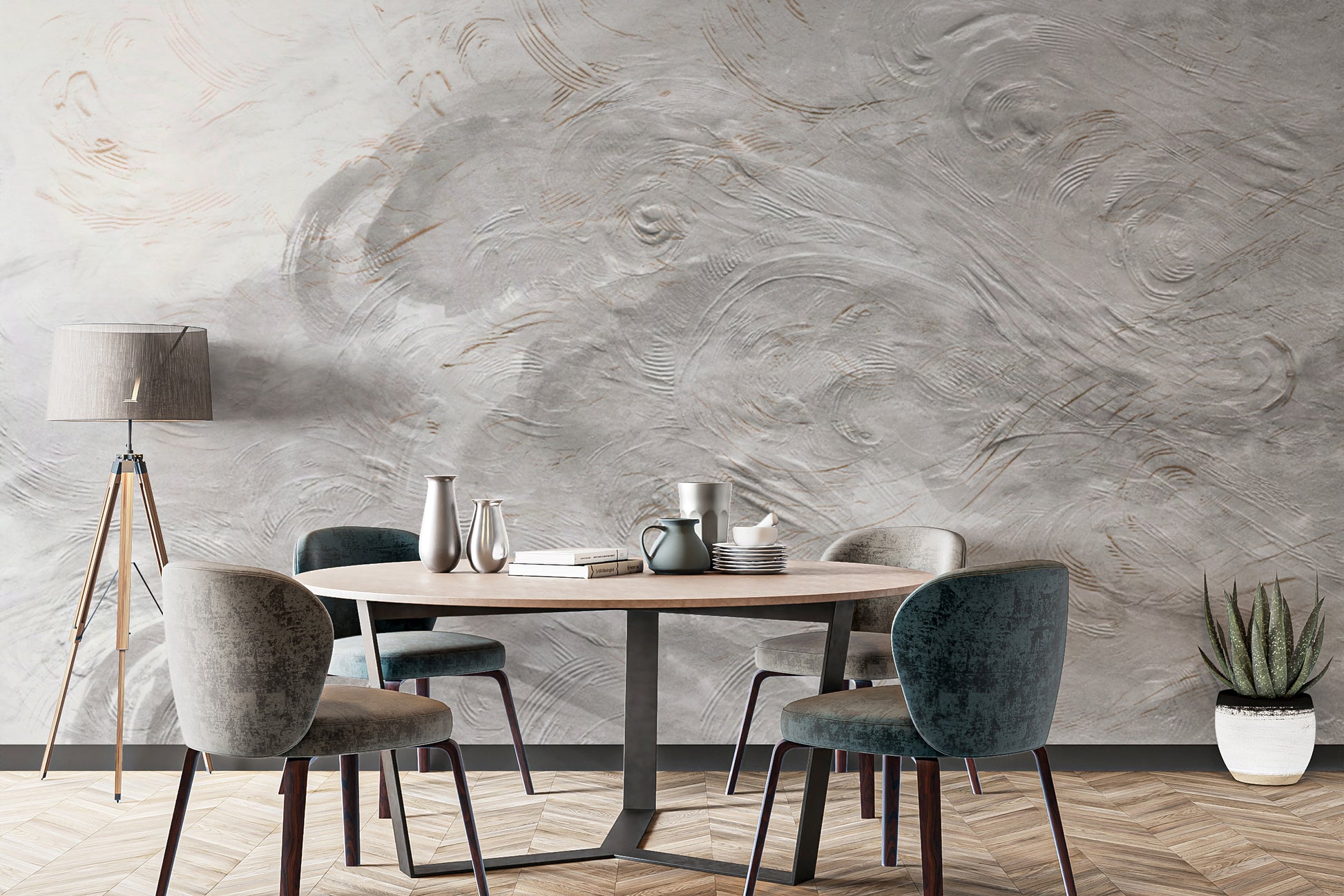 Artistic swirl design gray wall covering
