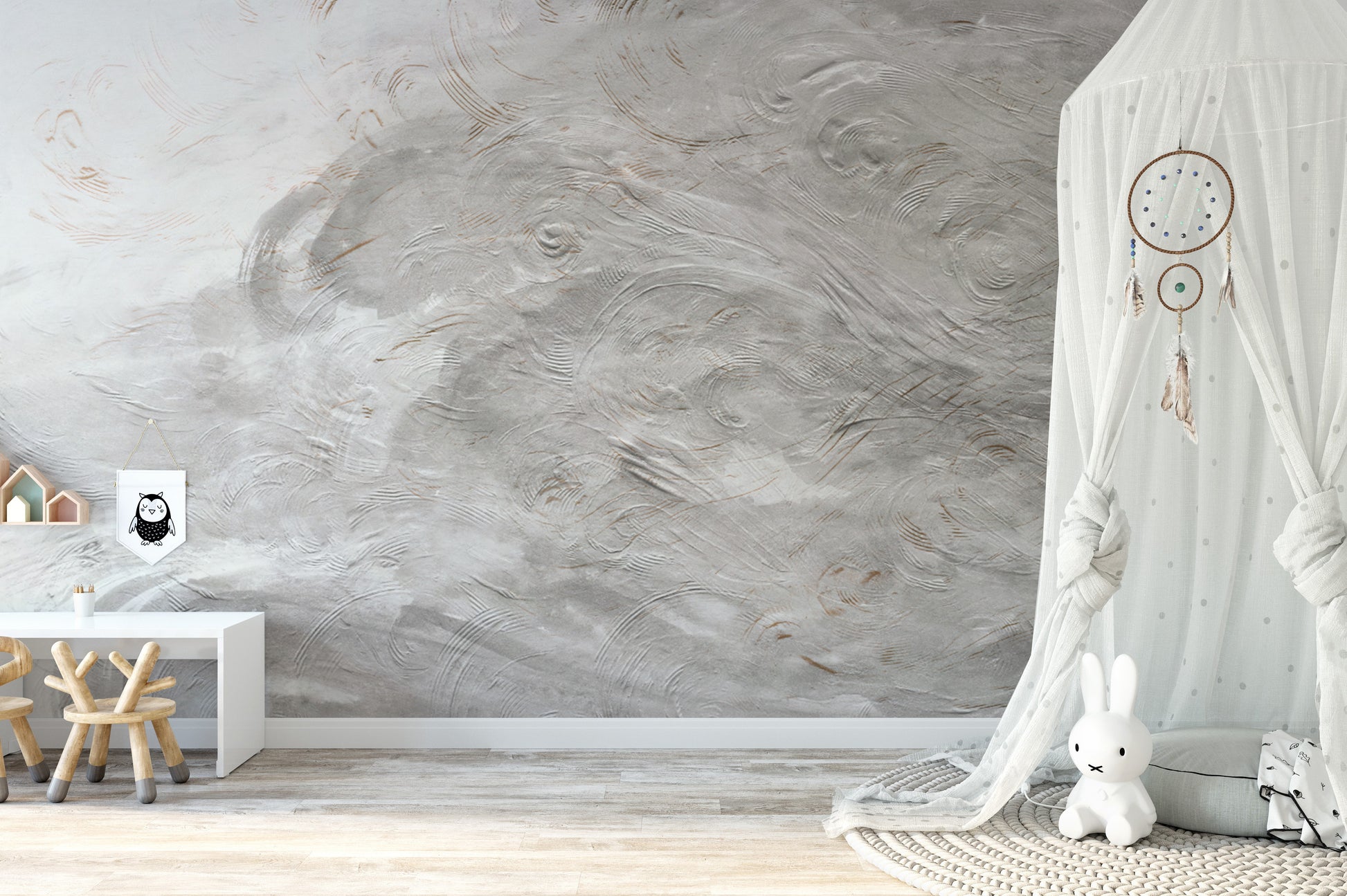 Modern gray swirl textured wall covering
