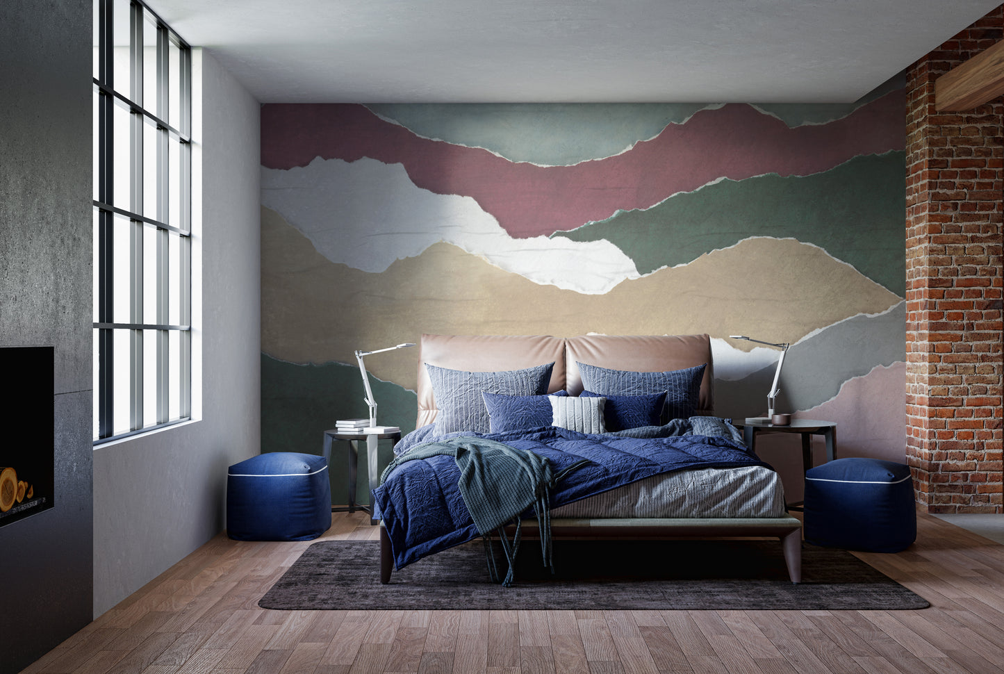 Layered textured wall mural in earth tones
