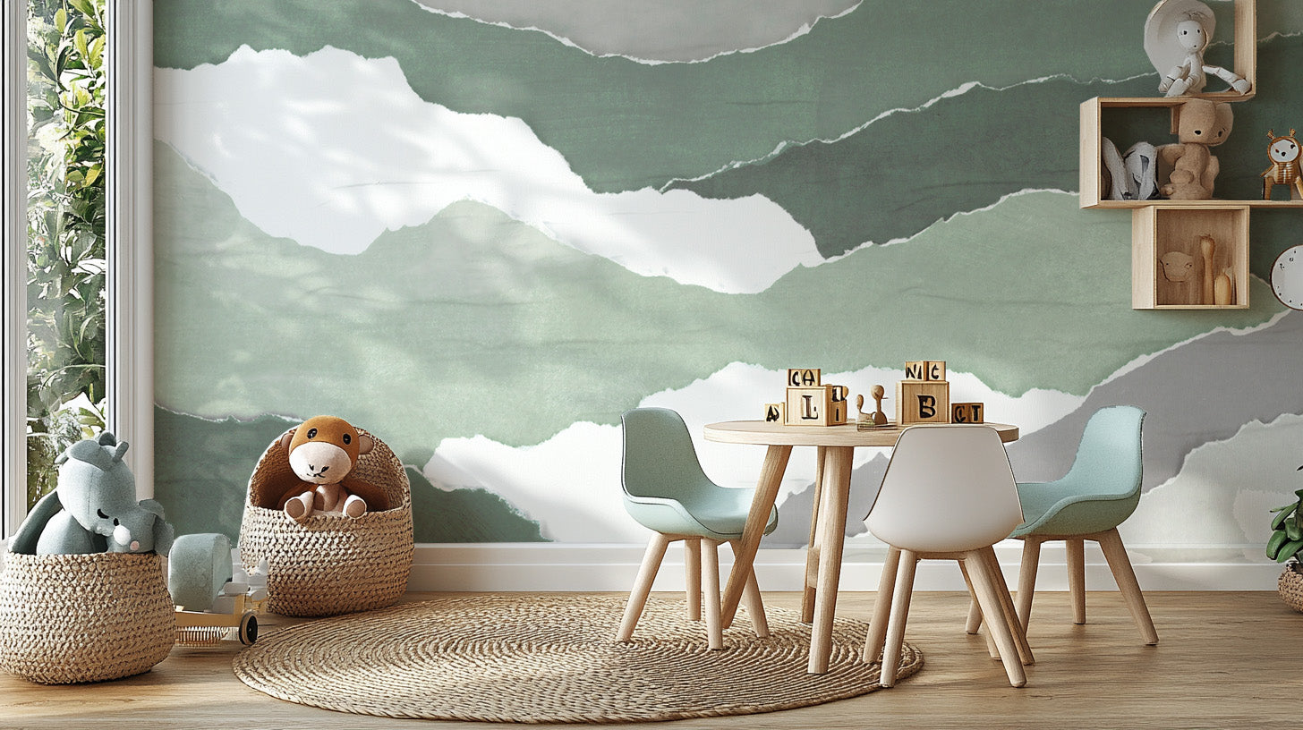 Muted green and grey wall covering




