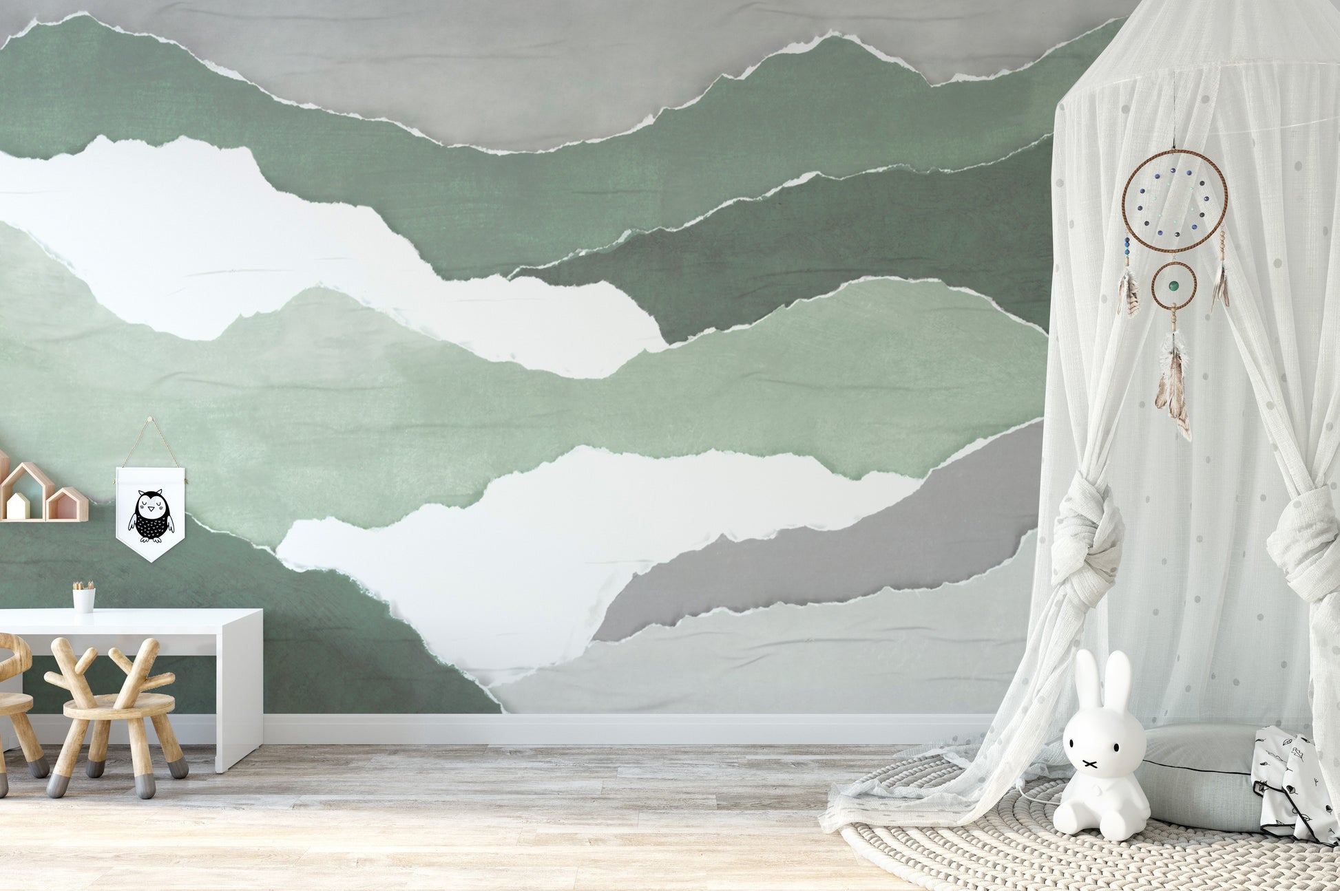 Soft green landscape wallpaper mural
