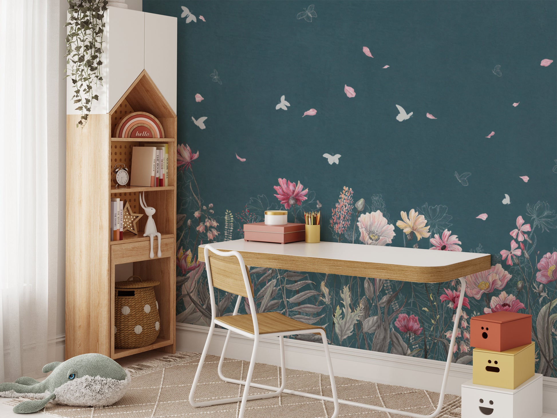 Botanical wallpaper with pastel flowers
