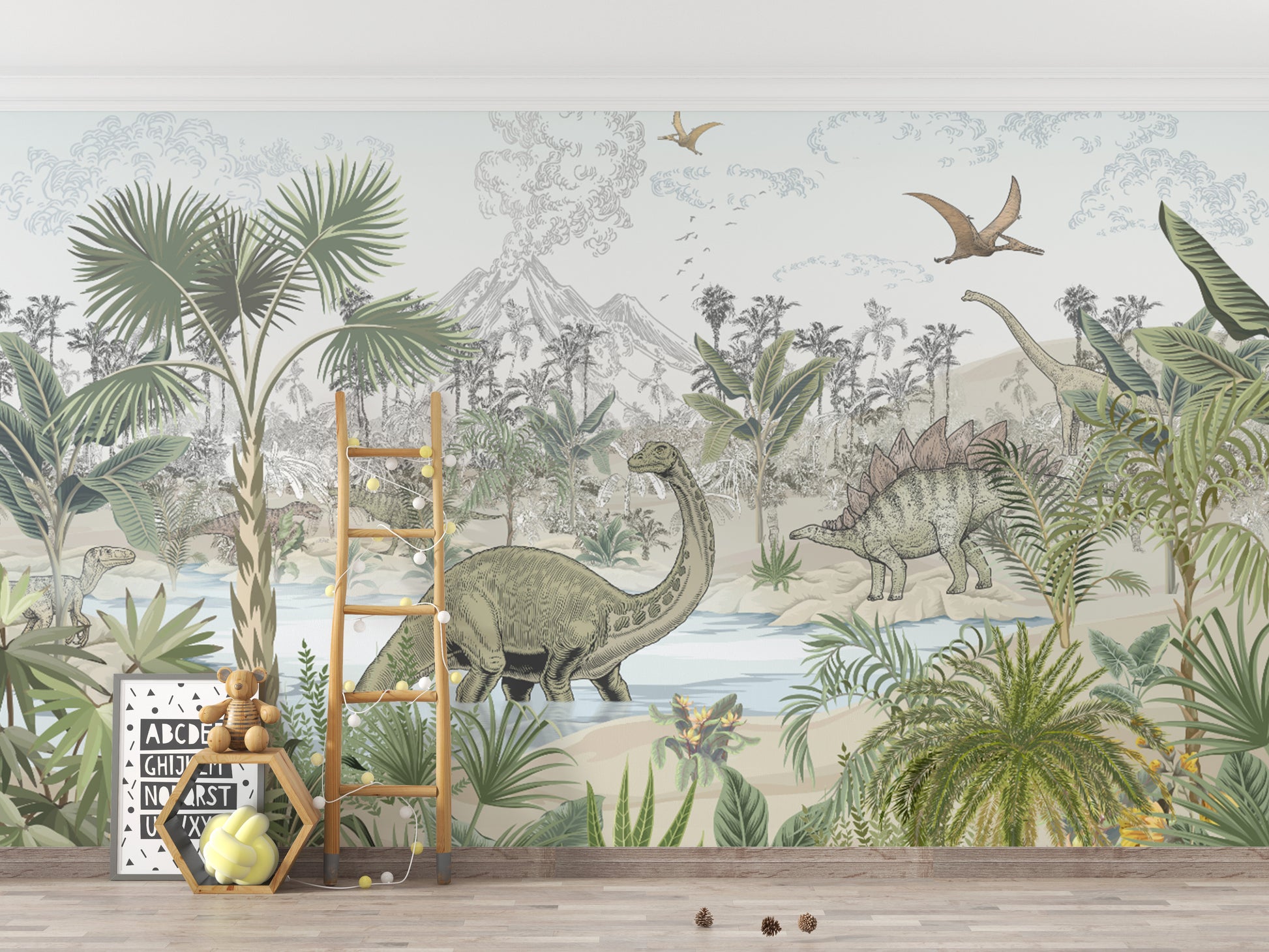 Sauropod and stegosaurus wallpaper mural
