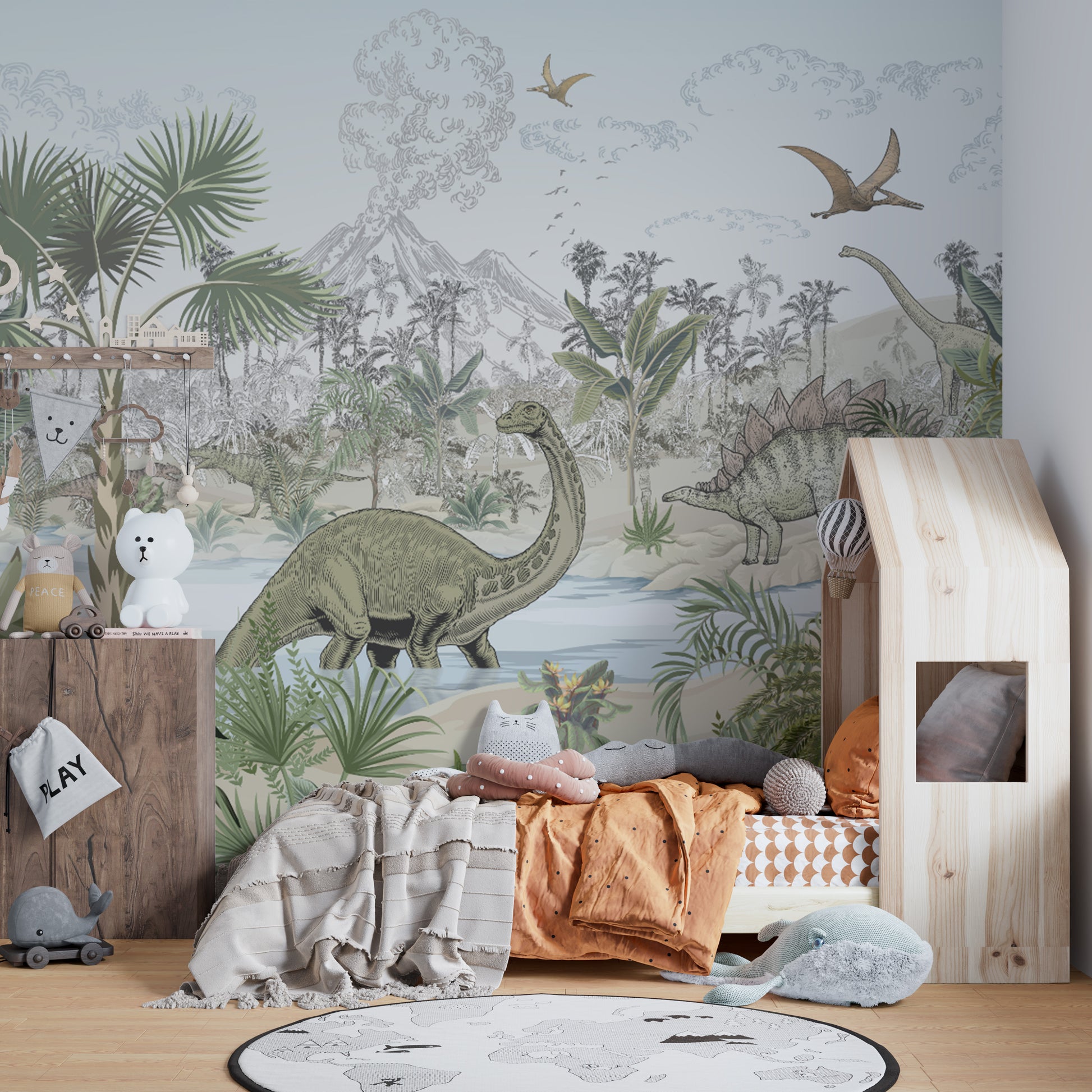 Jungle dinosaur wall covering for playrooms
