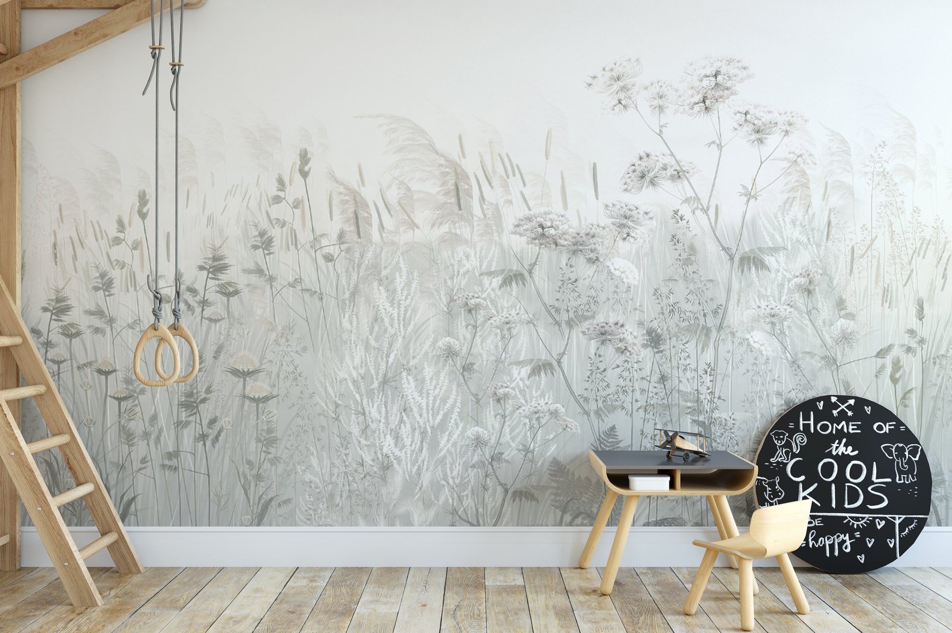 Minimalist botanical wallpaper in soft tones
