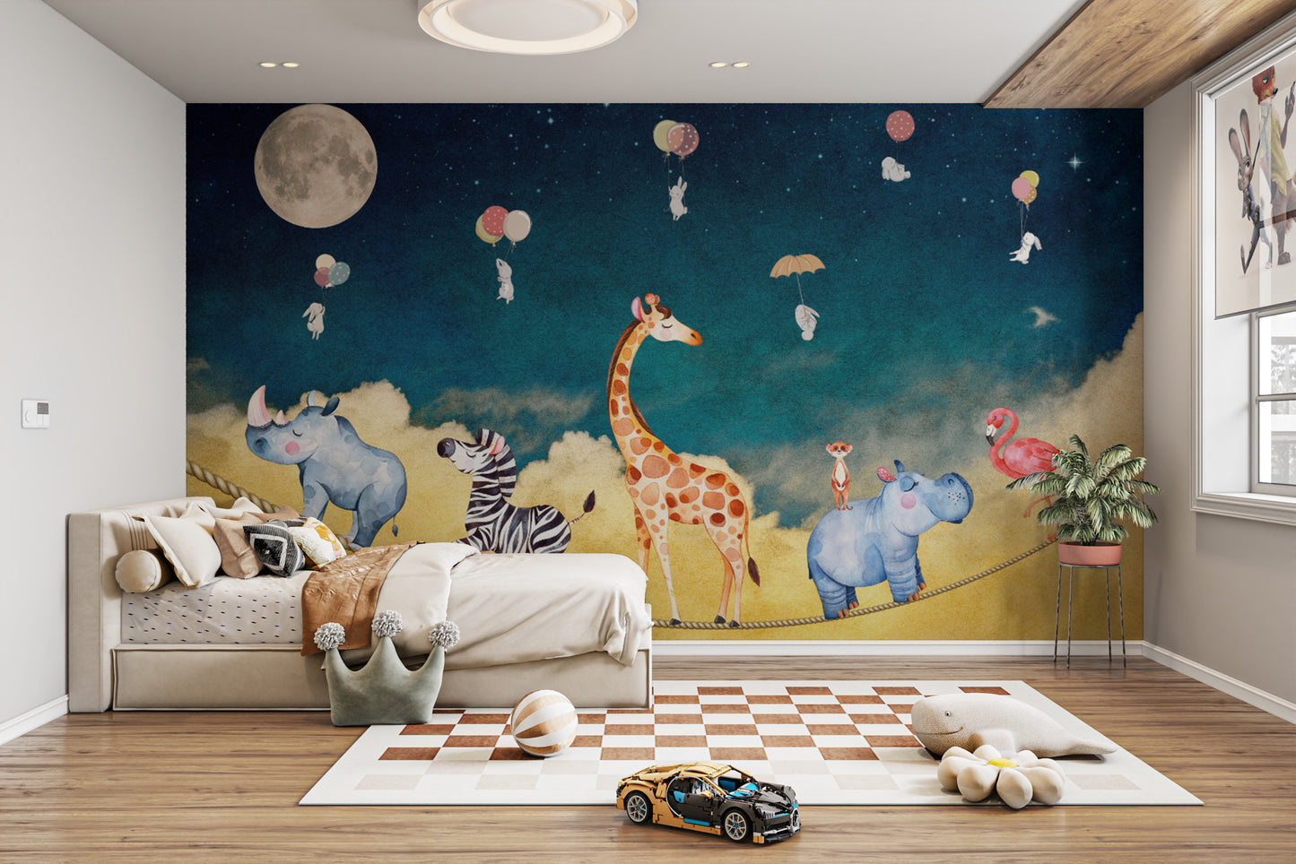 Whimsical safari animal wallpaper mural
