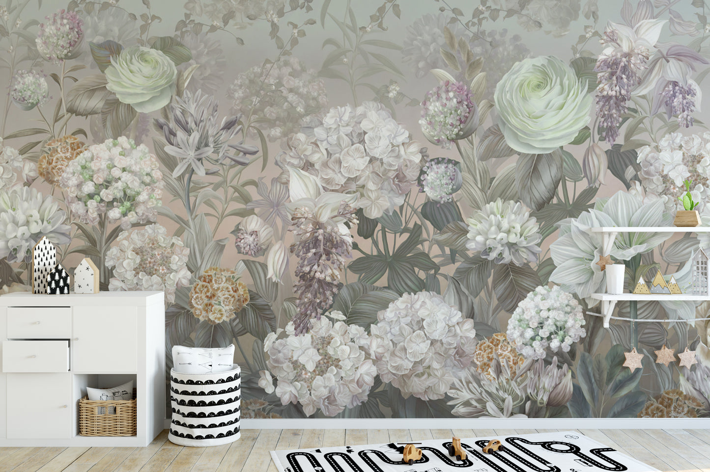 Elegant pastel botanical wallpaper design
