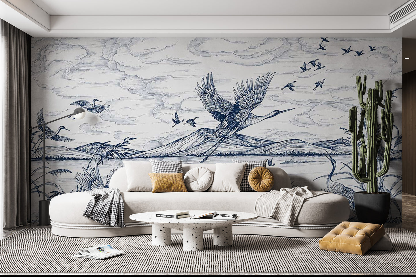 Elegant heron wallpaper for living room
