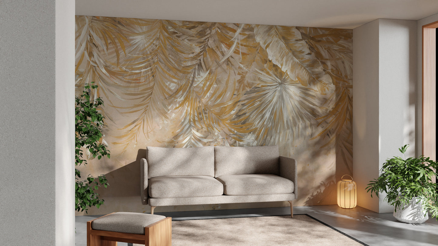 Hand-painted botanical palm leaf wallpaper
