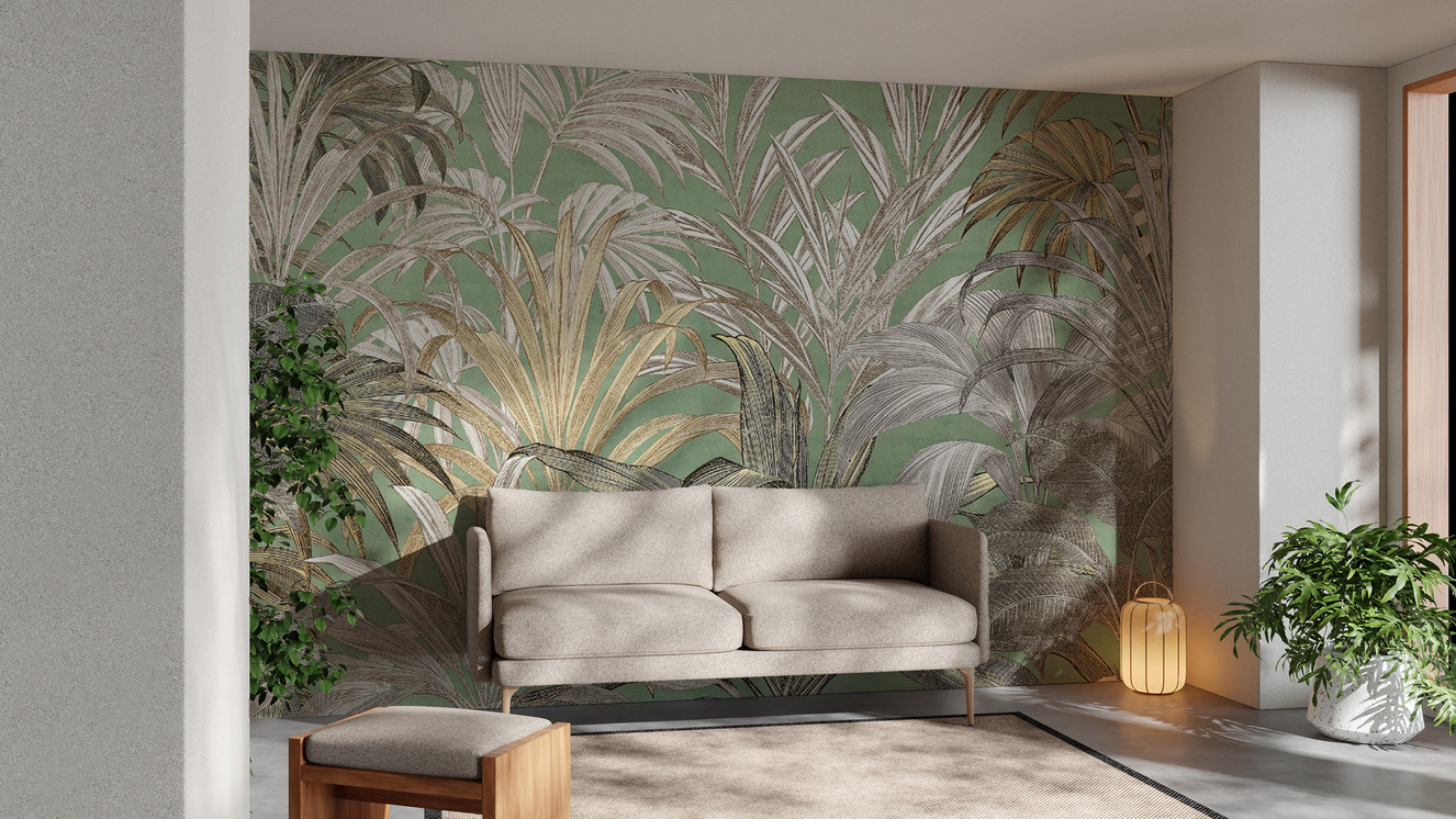 Green tropical leaf wallpaper mural
