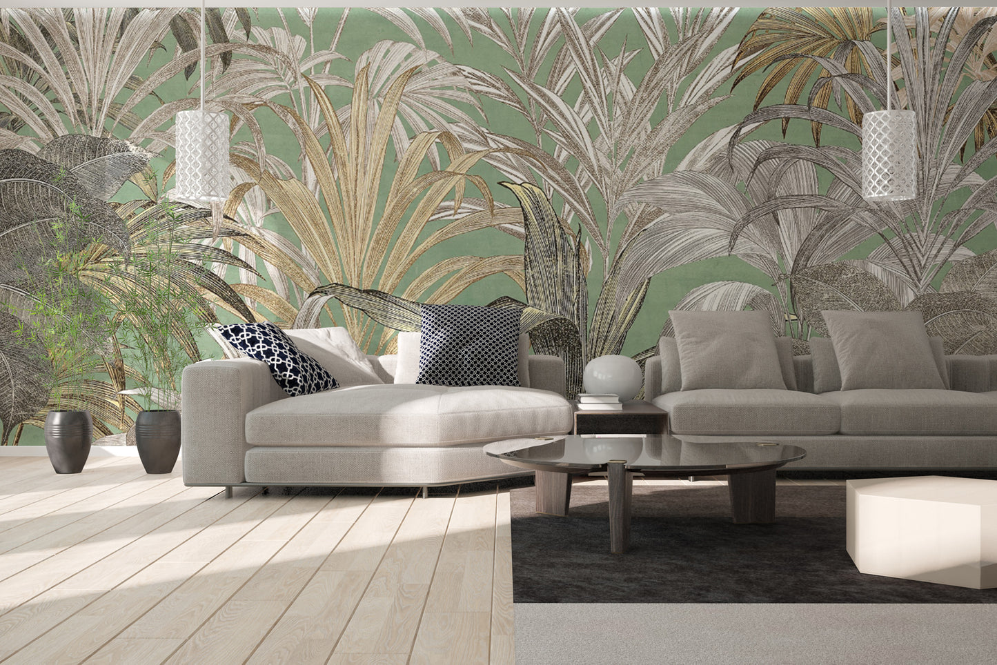 Hand-drawn jungle foliage wallpaper
