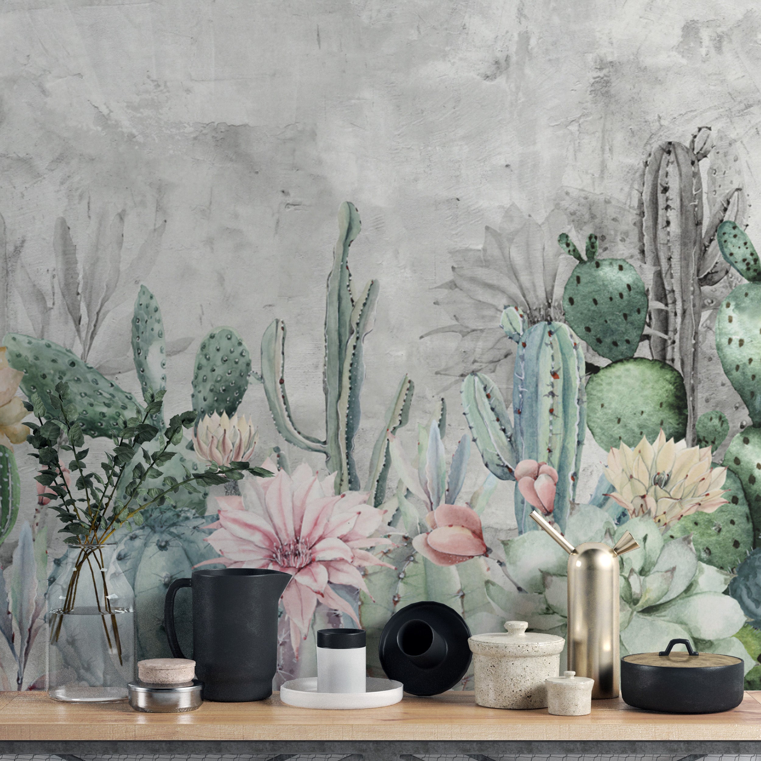 Soft tone desert plant wall covering
