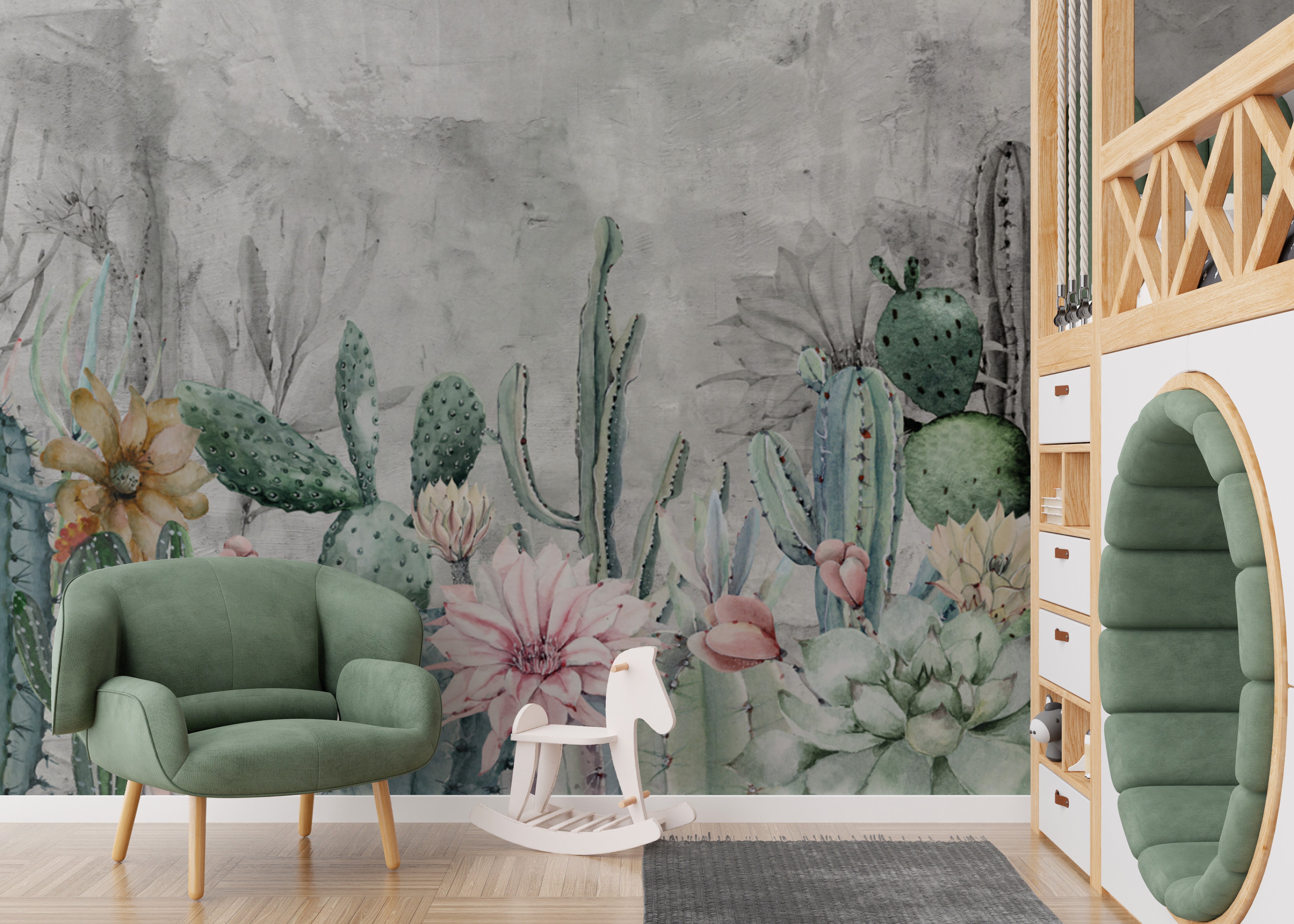 Nature-inspired cactus wallpaper mural
