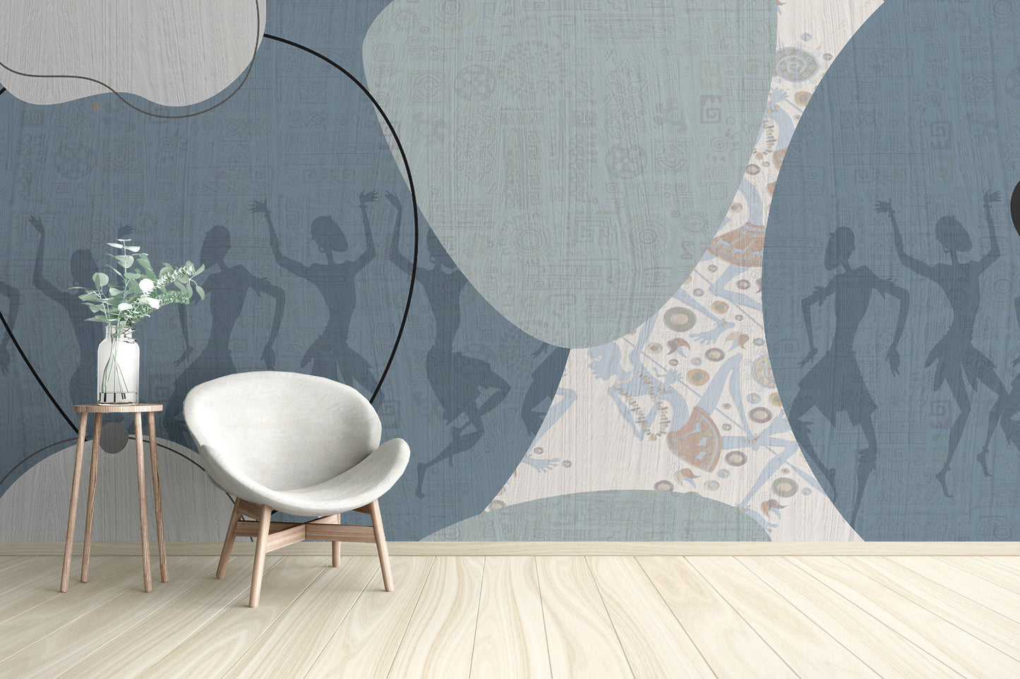 Modern bohemian wallpaper with tribal dancers
