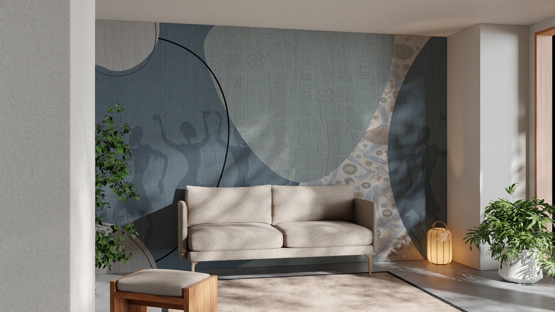 Textured tribal dance wallpaper for bold interiors
