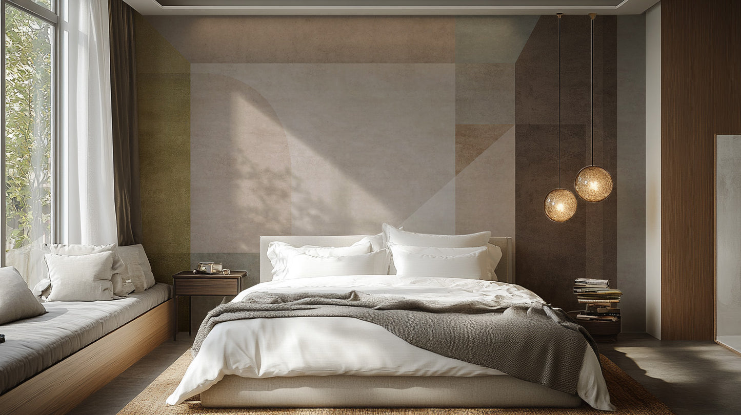 Modern geometric textured wallpaper in beige tones
